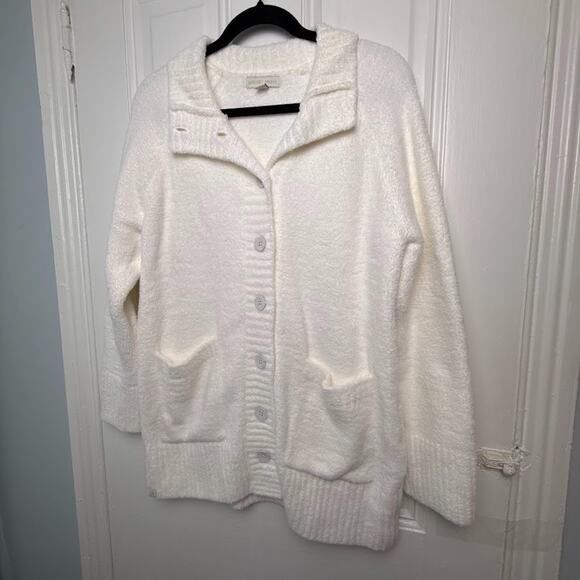 Barefoot Dreams Sweaters - QVC Barefoot Dreams CozyChic Luxe Button Front Sweater Womens Medium White NWOT
